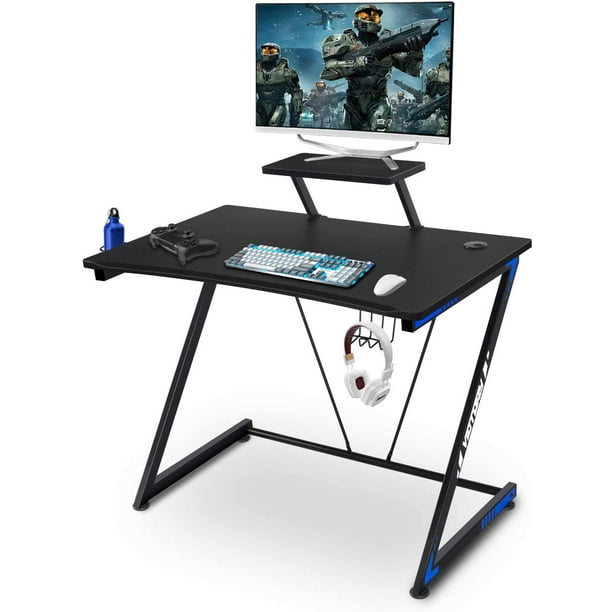PC Computer Desk 43.5 x 23.5 x 27-33 Gaming Table Z-Shaped Game Station Black Home Office Work Desk w/Blue LED Lights & Cup Holder & Gamepad Holder FFlyer Height Adjustable Gaming Desk PC Computer Desk 43.5 x 23.5 x 27-33 Gaming Table Z-Shaped Game Station Black Home Office Work Desk w/Blue LED Lights & Cup Holder & Gamepad Holder FFlyer Height Adjustable Gaming Desk
